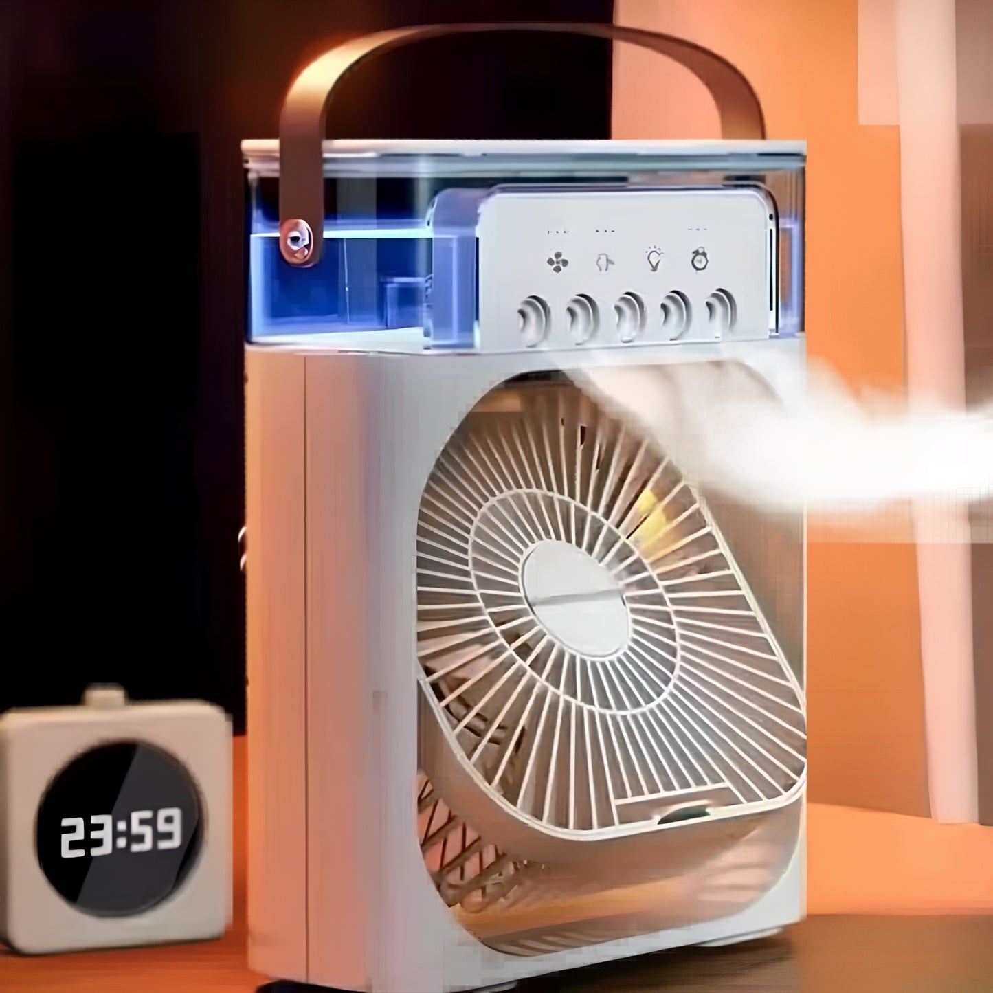 Ventilateur Climatiseur Portable 3-en-1 — Refroidisseur d'Air, Humidificateur & Veilleuse LED