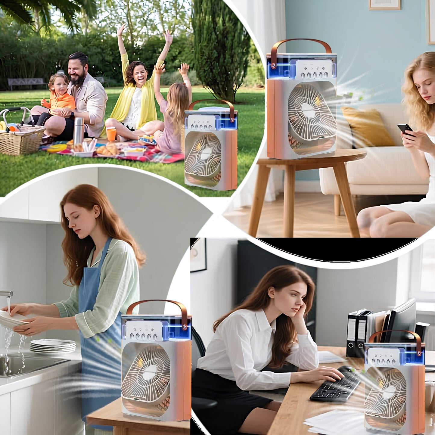 Ventilateur Climatiseur Portable 3-en-1 — Refroidisseur d'Air, Humidificateur & Veilleuse LED