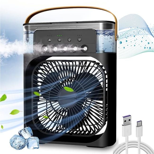 Ventilateur Climatiseur Portable 3-en-1 — Refroidisseur d'Air, Humidificateur & Veilleuse LED